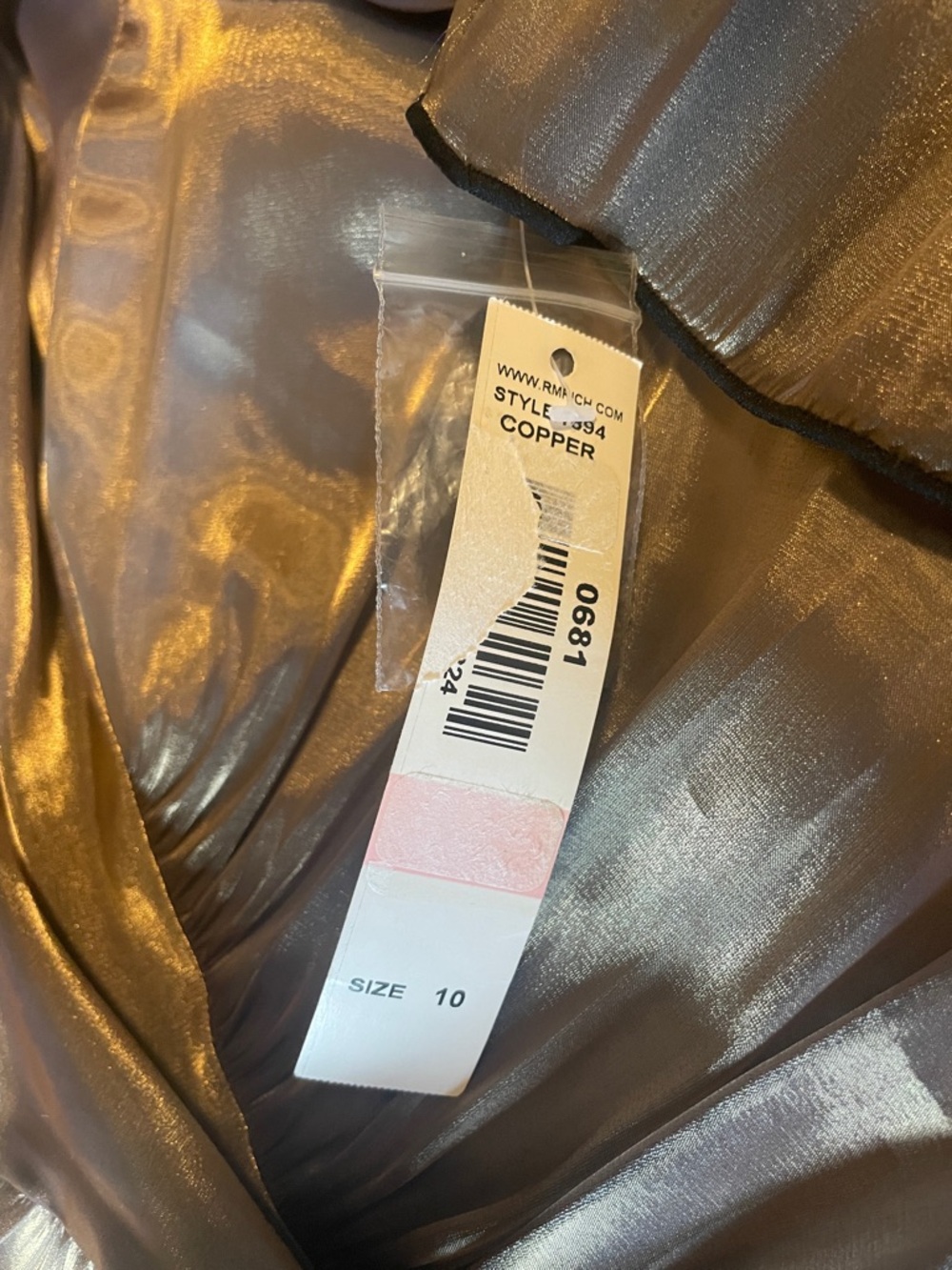 R & M Richards Satin-Look Metallic Copper Button-Up Women's Blouse Size 10 - Picture 9 of 11